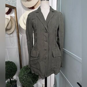 Peruvian Connection Olive Linen Jacket Blazer Size 2